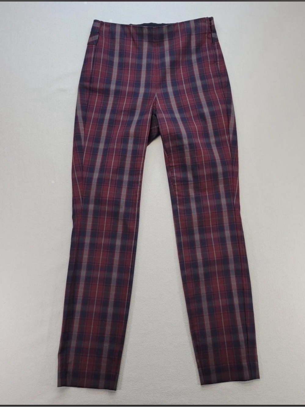 rag & bone Burgundy and Navy Plaid Slim Trousers